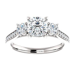 1.90 Ct 3 Stone Cushion Genuine Diamond Engagement Ring Band White Gold