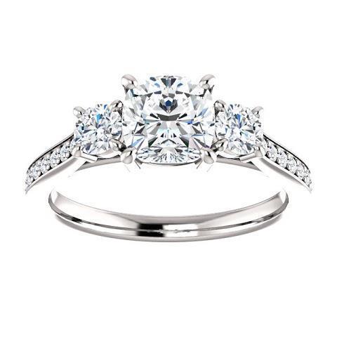 1.90 Ct 3 Stone Cushion Genuine Diamond Engagement Ring Band White Gold