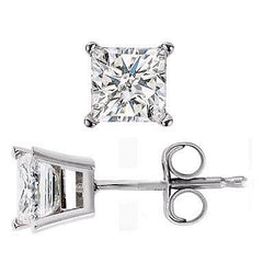 1.90 Ct 4 Prong Set Princess Cut Real Natural Earth Mined Diamond Stud Earrings White Gold