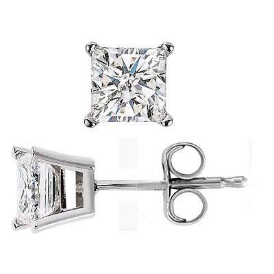 1.90 Ct 4 Prong Set Princess Cut Real Diamond Stud Earrings White Gold