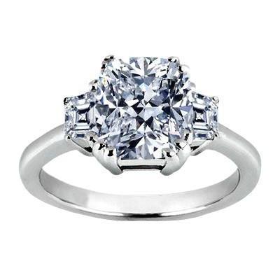 1.91 Carat Cushion Real Diamond Three 3 Stone Ring Gold New