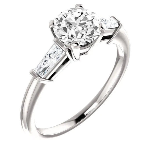 1.91 Carat Round Baguette Real Diamonds Three Stone Ring