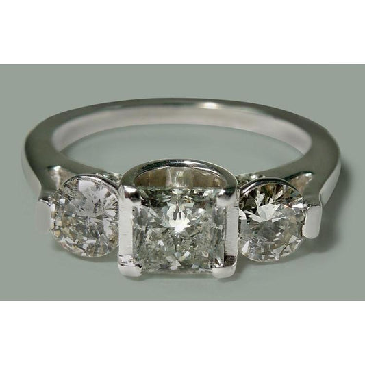 1.95 Carats Princess & Round Natural Diamond Three Stone Style Ring