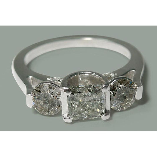 1.95 Carats Princess & Round Natural Diamond Three Stone Style Ring White Gold