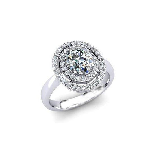1.96 Ct Oval And Round Natural Diamond Wedding Halo Ring