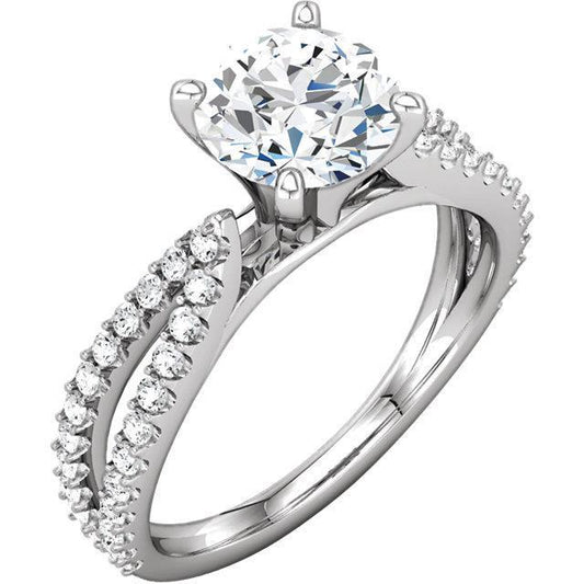 1.97 Ct Round Natural Diamonds Accented Ring Split Shank Women Jewelry