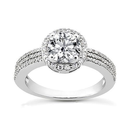 1.99 Carat Halo Natural Diamond 3 Row Engagement Ring White Gold 14K