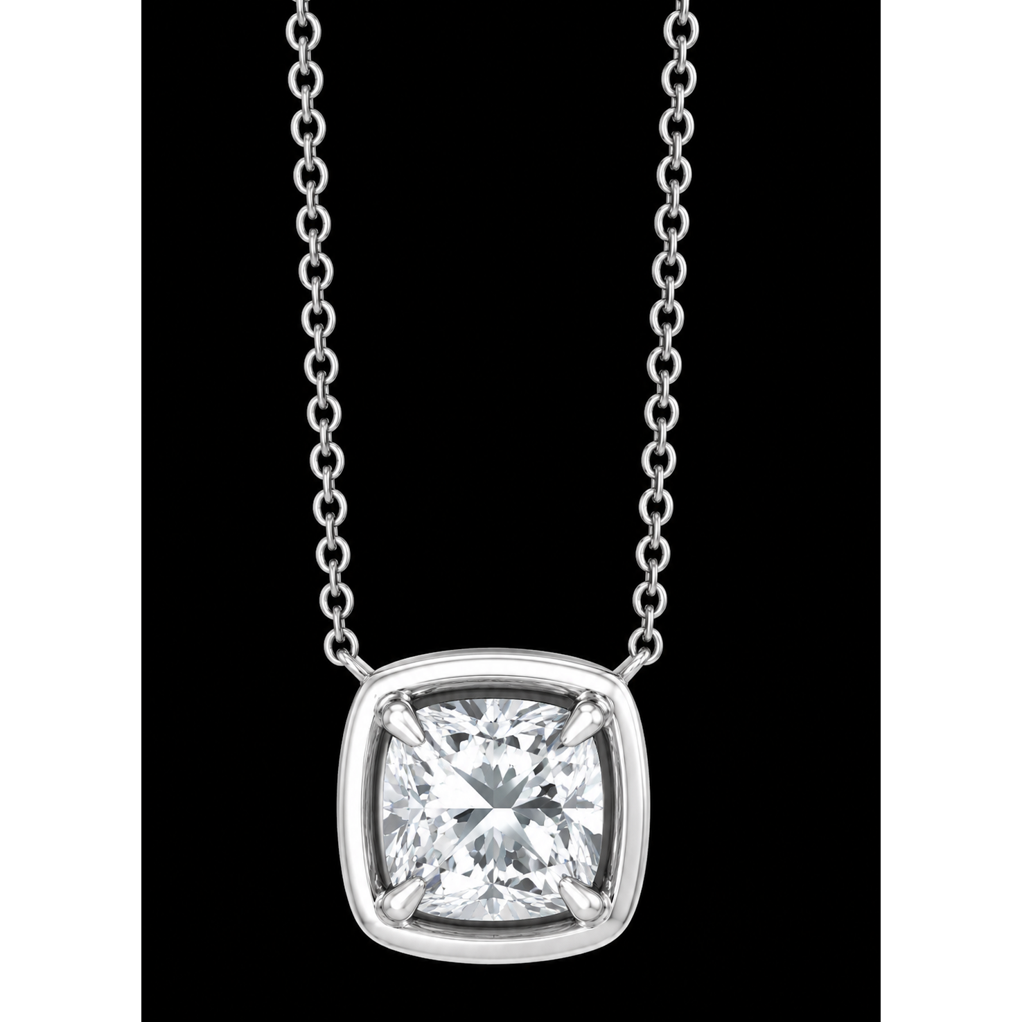 1 Carat Cushion Cut Lab Grown Diamond Pendant White Gold 14K