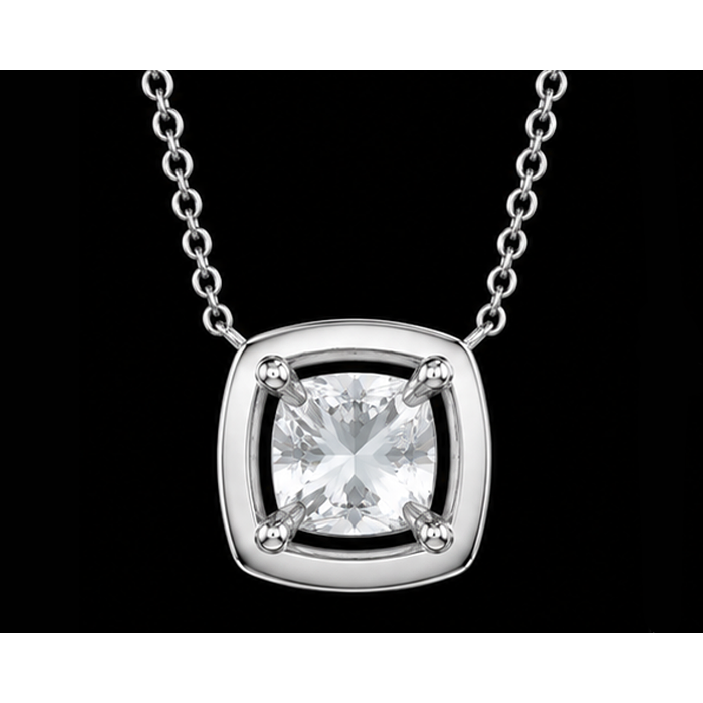 1 Carat Cushion Cut Lab Grown Diamond Pendant White Gold 14K