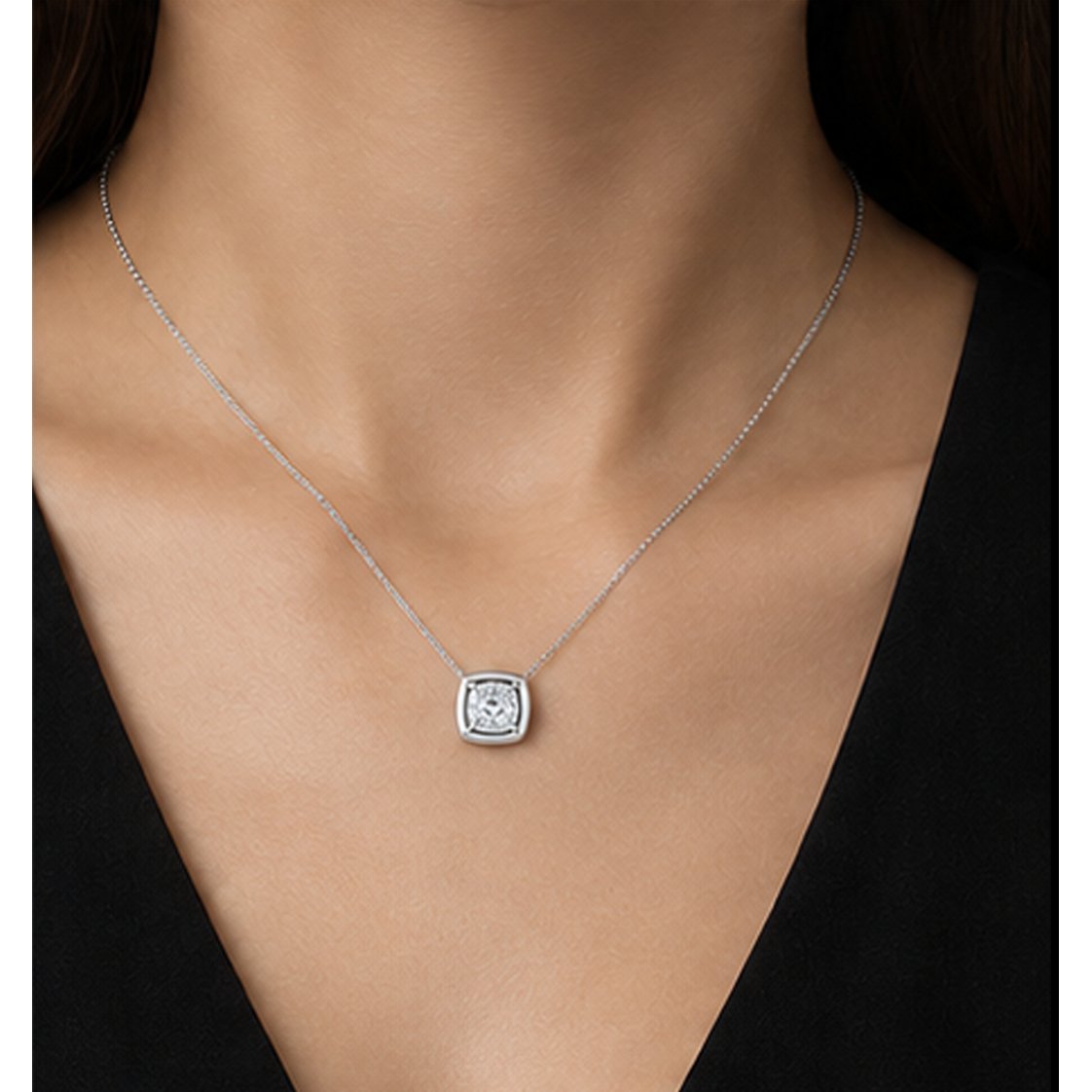 1 Carat Cushion Cut Lab Grown Diamond Pendant White Gold 14K