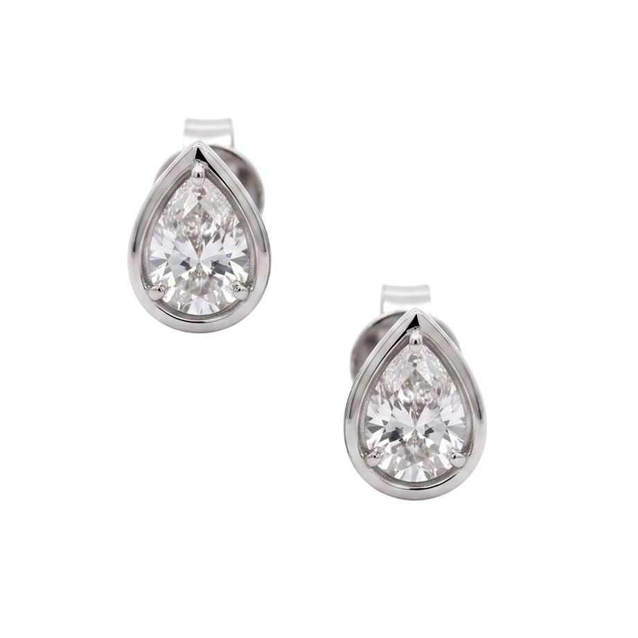1 Carat Pear Cut Lab Grown Diamonds White Gold Earring
