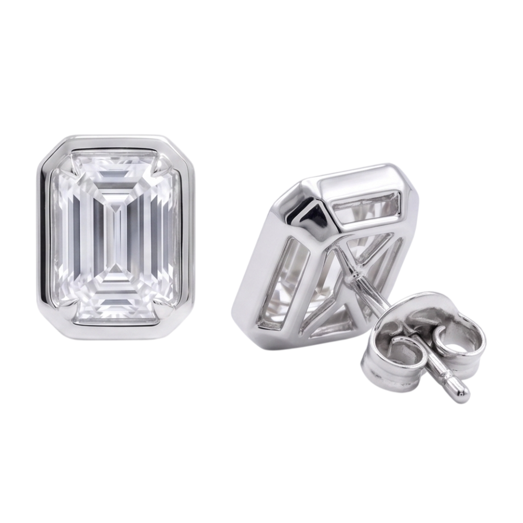 1 Carat Prong Set Emerald Cut Lab Grown Diamonds Stud Earring White Gold 14K