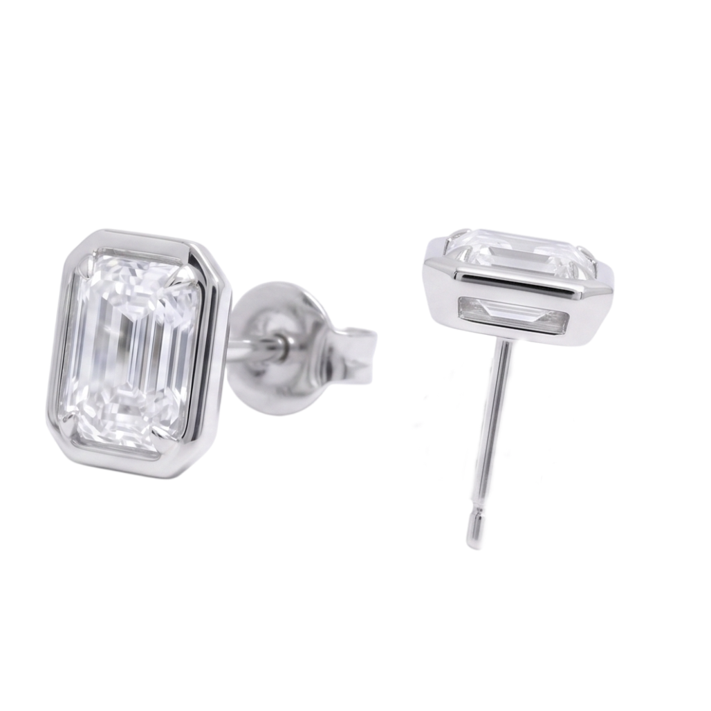 1 Carat Prong Set Emerald Cut Lab Grown Diamonds Stud Earring White Gold 14K