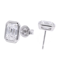 1 Carat Prong Set Emerald Cut Lab Grown Diamonds Stud Earring White Gold 14K