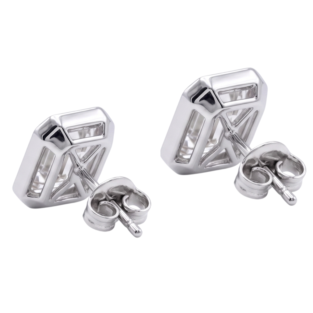 1 Carat Prong Set Emerald Cut Lab Grown Diamonds Stud Earring White Gold 14K
