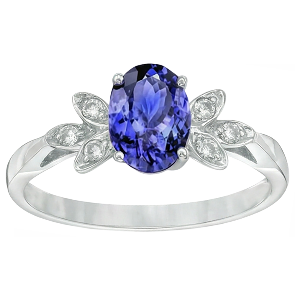2.05 Carats Tanzanite And Natural Earth Mined DIAMOND ( NOT LAB GROWN ) Ring White Gold 14K