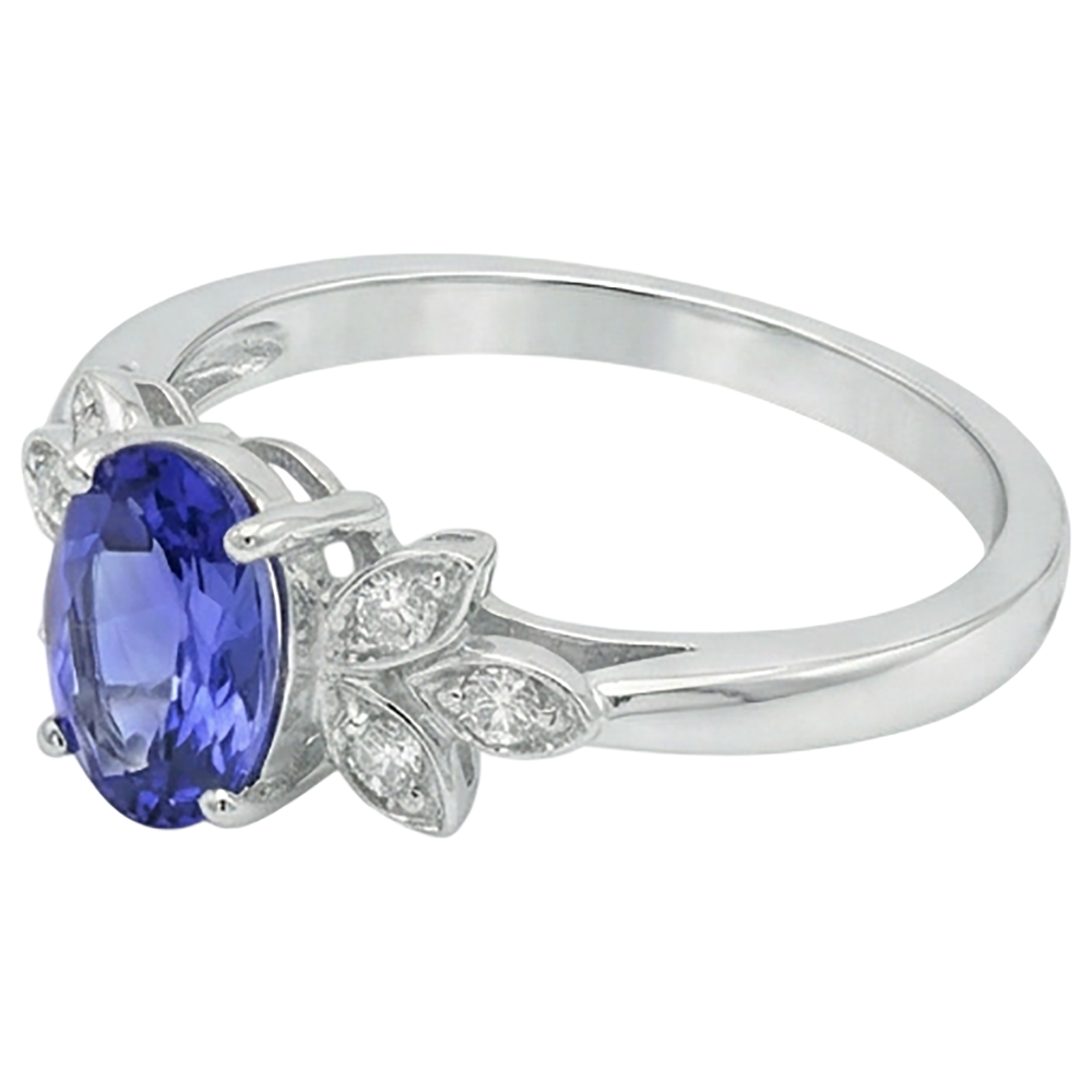 2.05 Carats Tanzanite And Natural Earth Mined DIAMOND ( NOT LAB GROWN ) Ring White Gold 14K