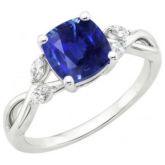 2.10 Carats Ceylon Sapphire And Natural Earth Mined DIAMOND ( NOT LAB GROWN )s Ring 14K White Gold