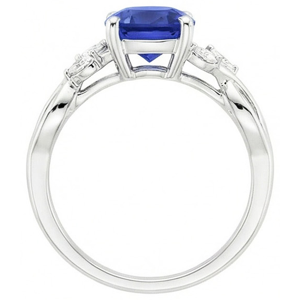 2.10 Carats Ceylon Sapphire And Natural Earth Mined DIAMOND ( NOT LAB GROWN )s Ring 14K White Gold