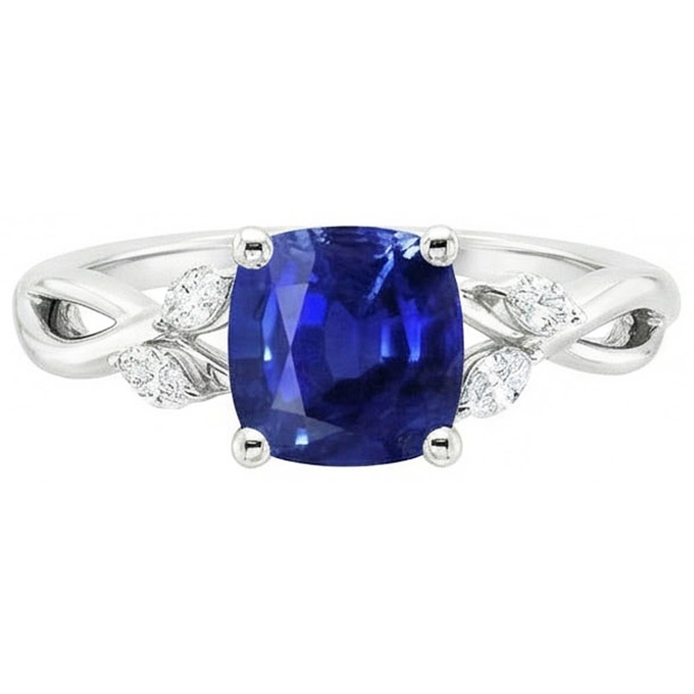 2.10 Carats Ceylon Sapphire And Natural Earth Mined DIAMOND ( NOT LAB GROWN )s Ring 14K White Gold