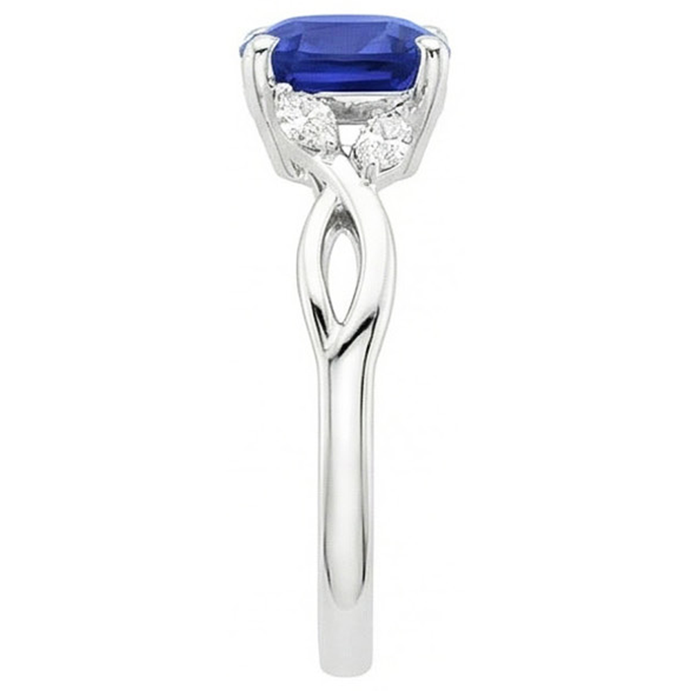 2.10 Carats Ceylon Sapphire And Natural Earth Mined DIAMOND ( NOT LAB GROWN )s Ring 14K White Gold