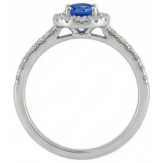 2.10 Carats Sri Lanka Sapphire And Natural Earth Mined Diamond Ring White Gold 14K