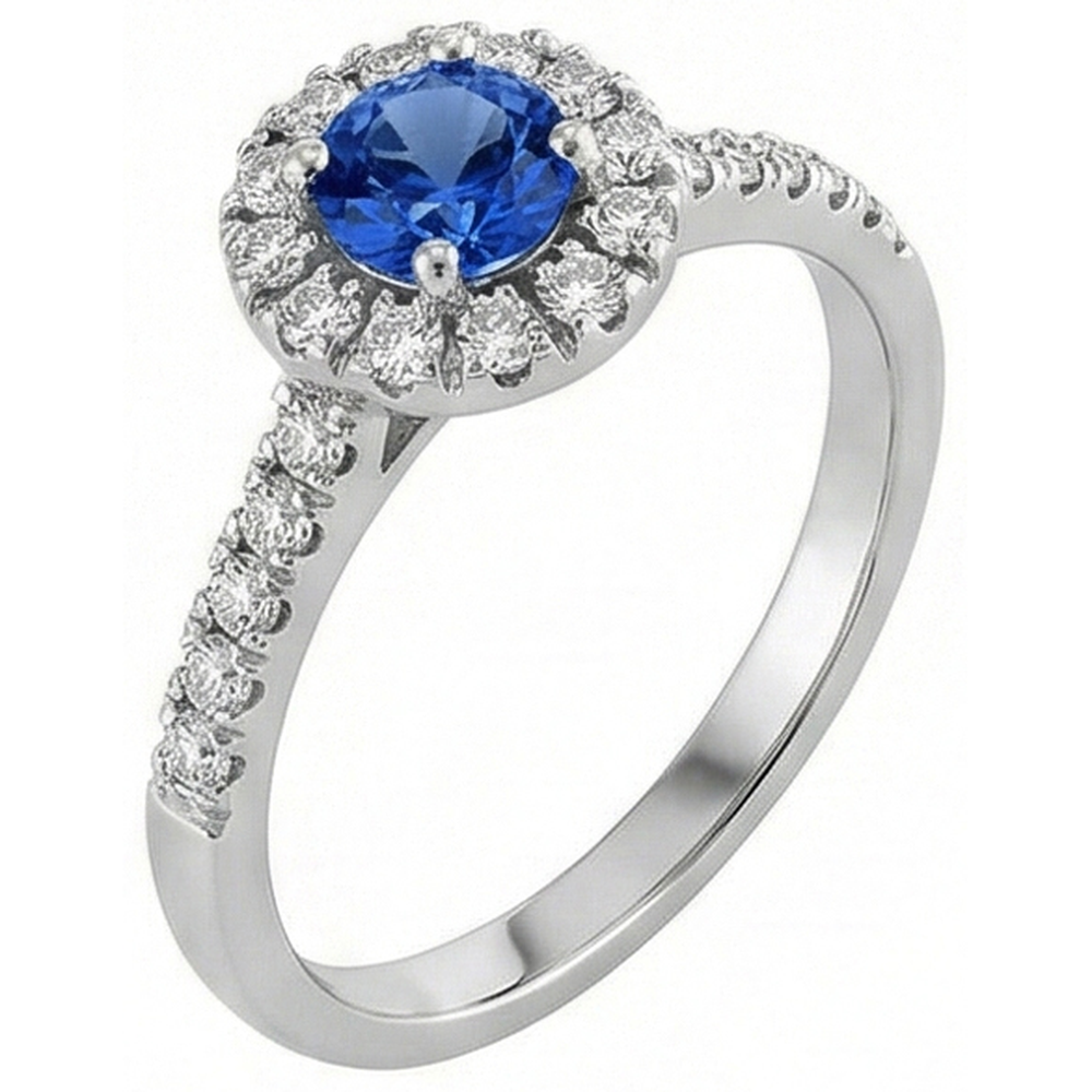 2.10 Carats Sri Lanka Sapphire And Natural Earth Mined Diamond Ring White Gold 14K