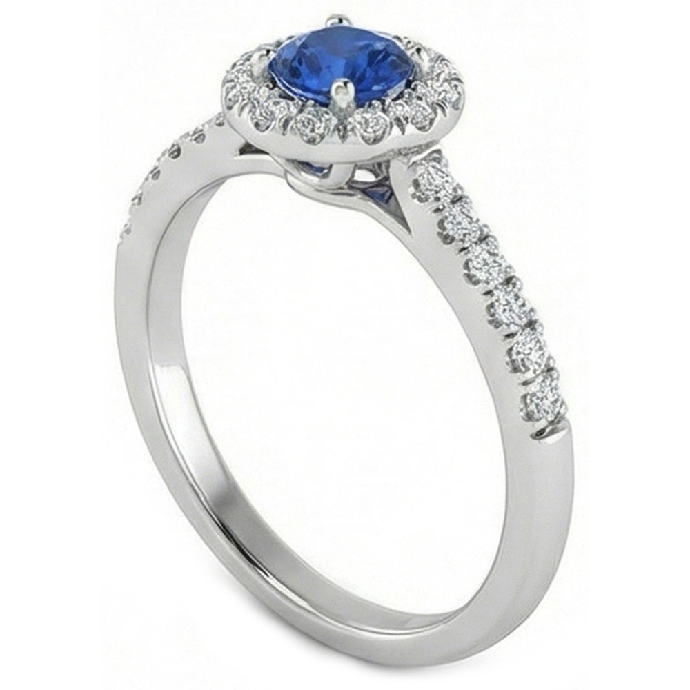 2.10 Carats Sri Lanka Sapphire And Natural Earth Mined Diamond Ring White Gold 14K