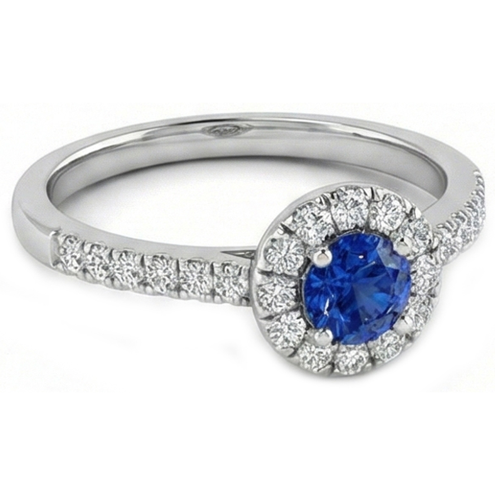 2.10 Carats Sri Lanka Sapphire And Natural Earth Mined Diamond Ring White Gold 14K