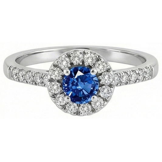 2.10 Carats Sri Lanka Sapphire And Natural Earth Mined Diamond Ring White Gold 14K