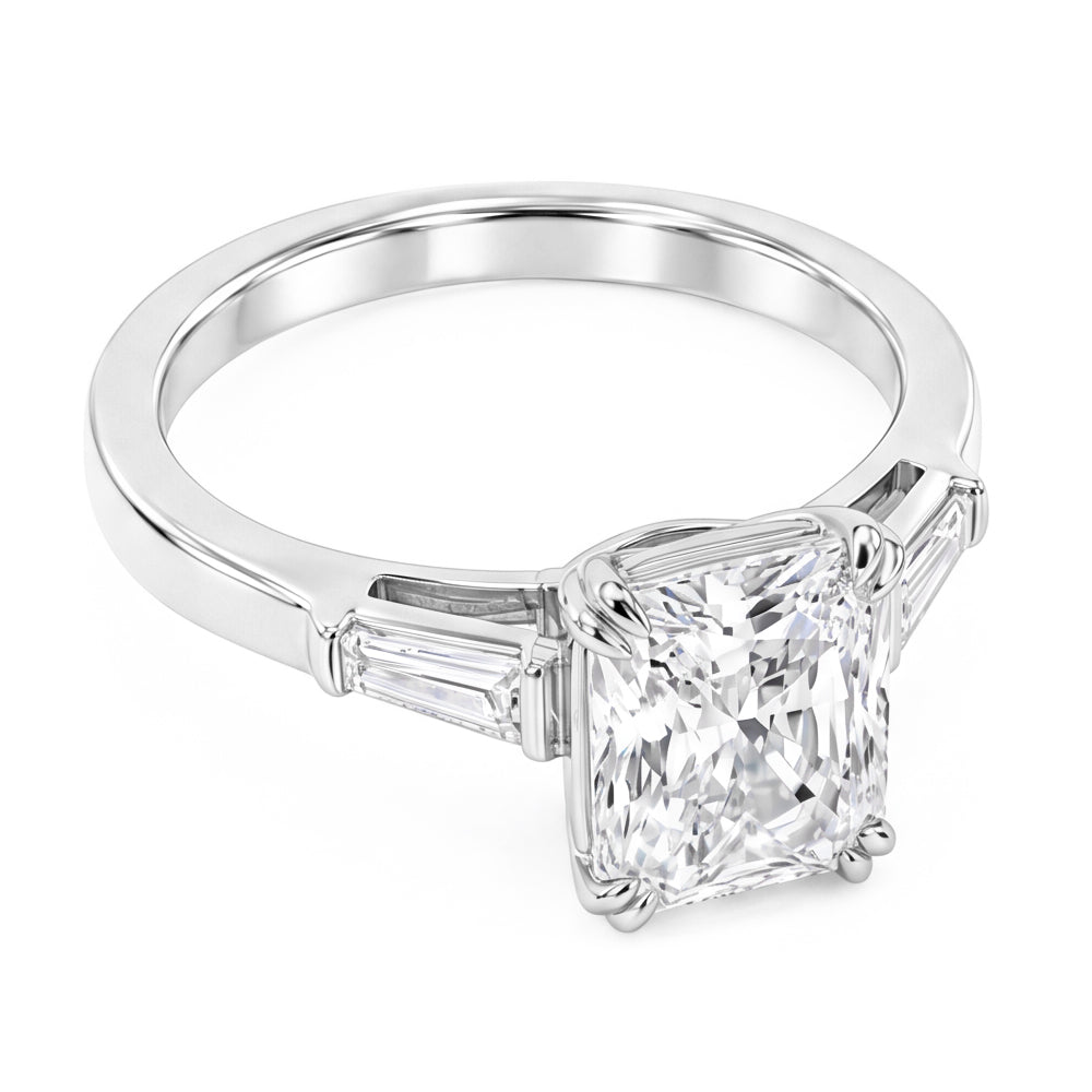 2.11 Carat Radiant & Baguette Real Natural Earth Mined DIAMOND ( NOT LAB GROWN )s Three Stone Engagement Ring
