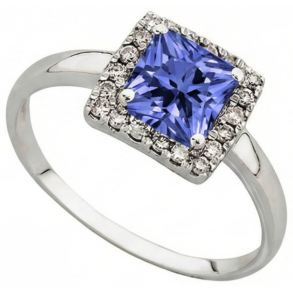 2.15 Carats Prong Set Tanzanite & Natural Earth Mined Diamond Wedding Ring White Gold 14K
