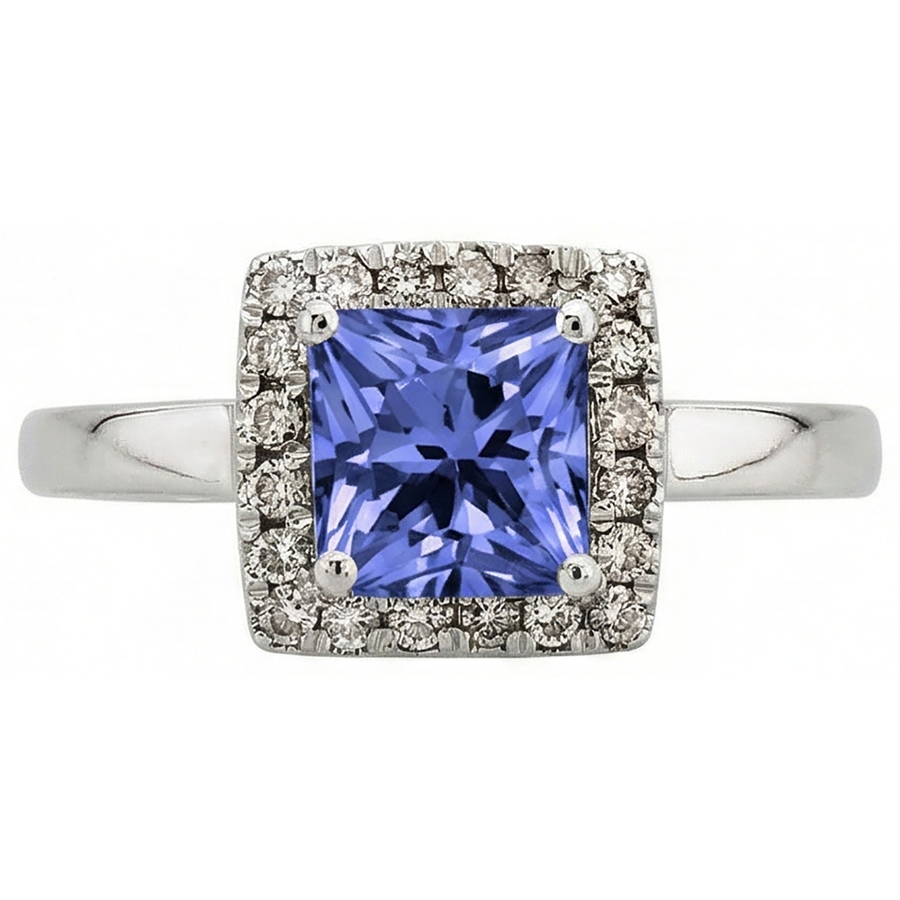 2.15 Carats Prong Set Tanzanite & Natural Earth Mined Diamond Wedding Ring White Gold 14K