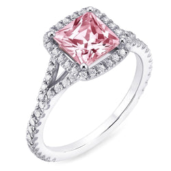 2.15 Ct. Pink Sapphire Princess Halo WG Gemstone Ring