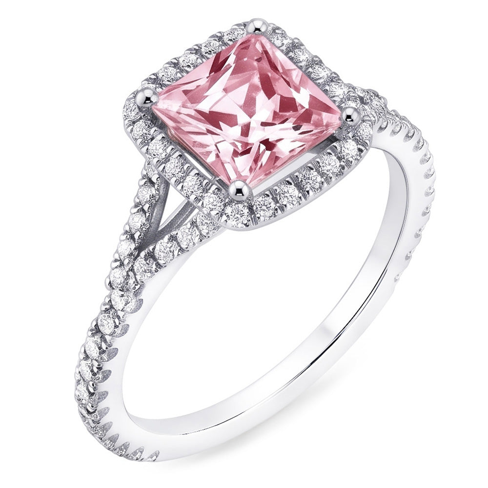 2.15 Ct. Pink Sapphire Princess Halo WG Gemstone Ring