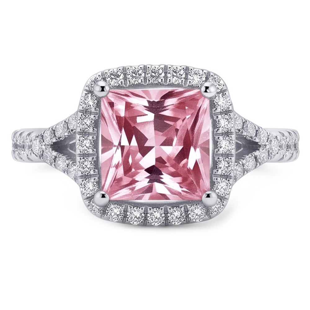2.15 Ct. Pink Sapphire Princess Halo WG Gemstone Ring