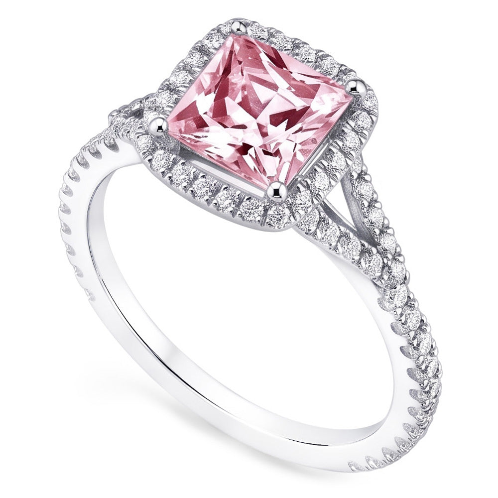 2.15 Ct. Pink Sapphire Princess Halo WG Gemstone Ring