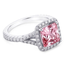 2.15 Ct. Pink Sapphire Princess Halo WG Gemstone Ring
