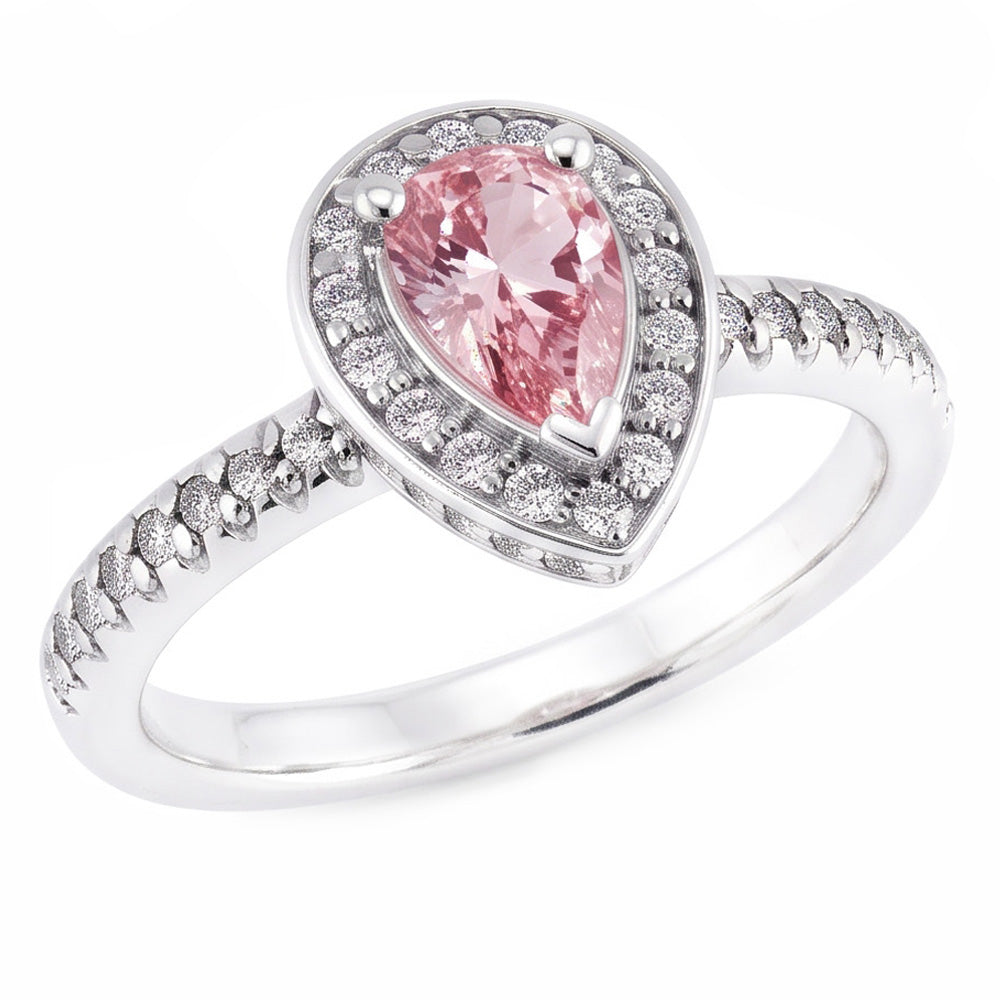 2.20 Carats Pear Pink Sapphire Round Natural Earth Mined Diamond Engagement Ring