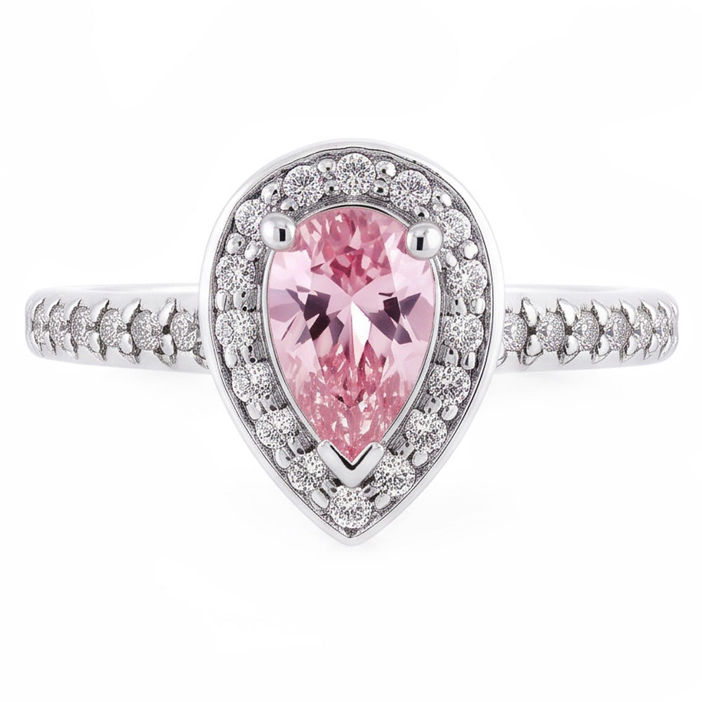 2.20 Carats Pear Pink Sapphire Round Natural Earth Mined Diamond Engagement Ring