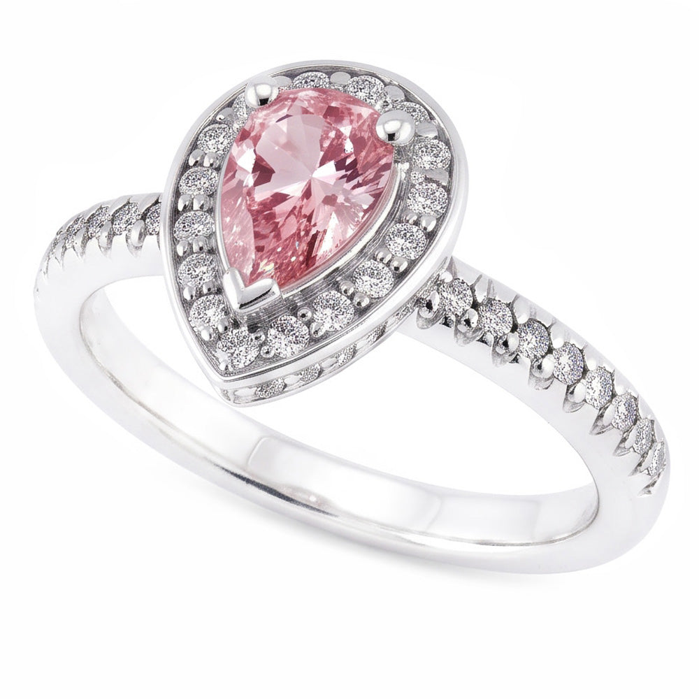 2.20 Carats Pear Pink Sapphire Round Natural Earth Mined Diamond Engagement Ring