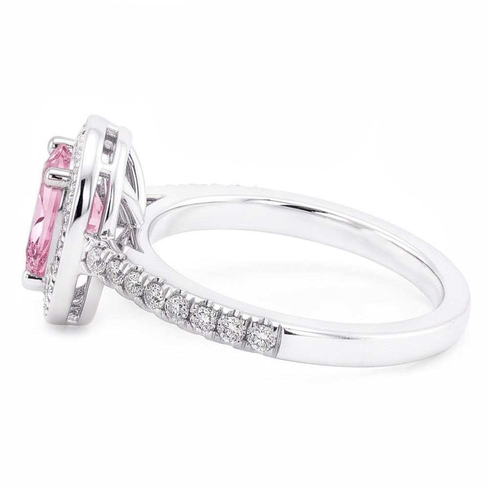 2.20 Carats Pear Pink Sapphire Round Natural Earth Mined Diamond Engagement Ring