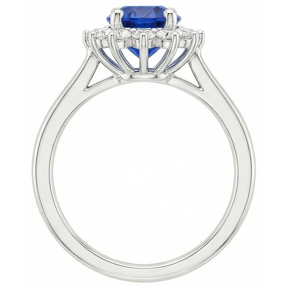 2.20 Carats Round Ceylon Sapphire Ring Natural Earth Mined DIAMOND ( NOT LAB GROWN ) Jewellery Gold White 14K