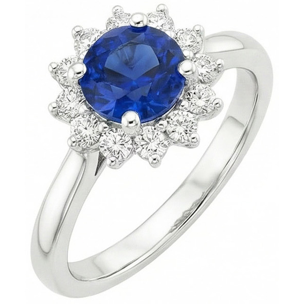 2.20 Carats Round Ceylon Sapphire Ring Natural Earth Mined DIAMOND ( NOT LAB GROWN ) Jewellery Gold White 14K