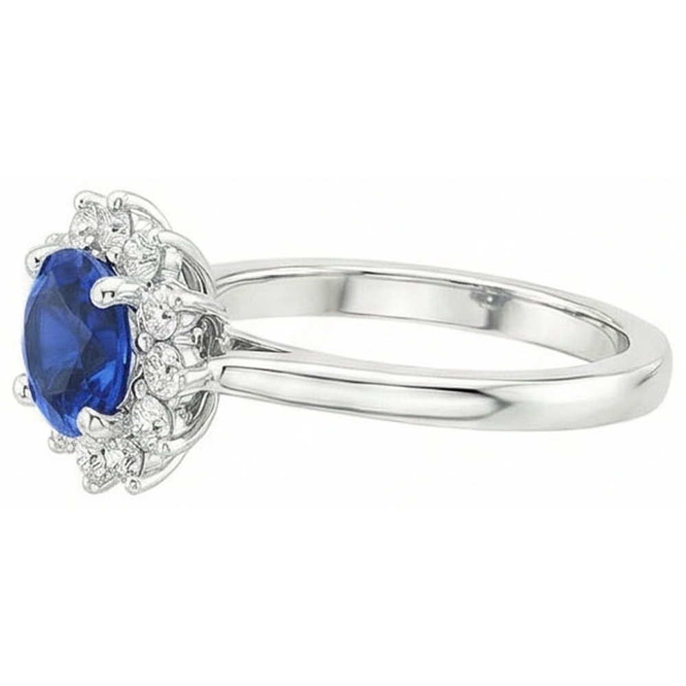 2.20 Carats Round Ceylon Sapphire Ring Natural Earth Mined DIAMOND ( NOT LAB GROWN ) Jewellery Gold White 14K