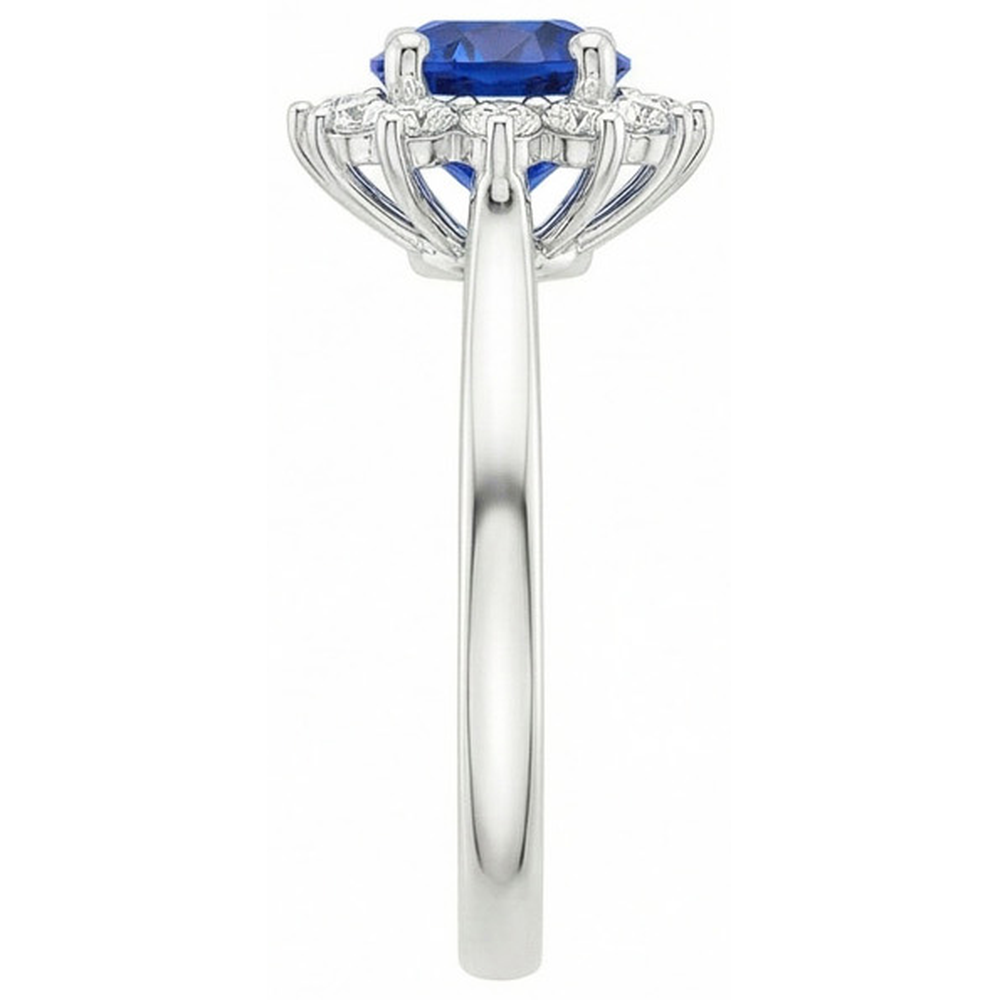 2.20 Carats Round Ceylon Sapphire Ring Natural Earth Mined DIAMOND ( NOT LAB GROWN ) Jewellery Gold White 14K