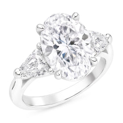2.20 Ct. Oval Trillion Real Natural Earth Mined Diamonds Ring White Gold Jewellery Three Stone