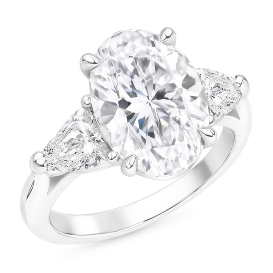 2.20 Ct. Oval Trillion Real Natural Earth Mined Diamonds Ring White Gold Jewellery Three Stone