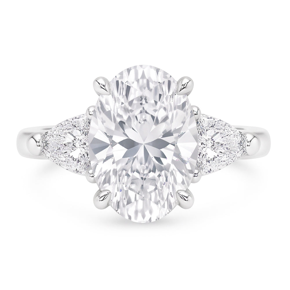 2.20 Ct. Oval Trillion Real Natural Earth Mined Diamonds Ring White Gold Jewellery Three Stone