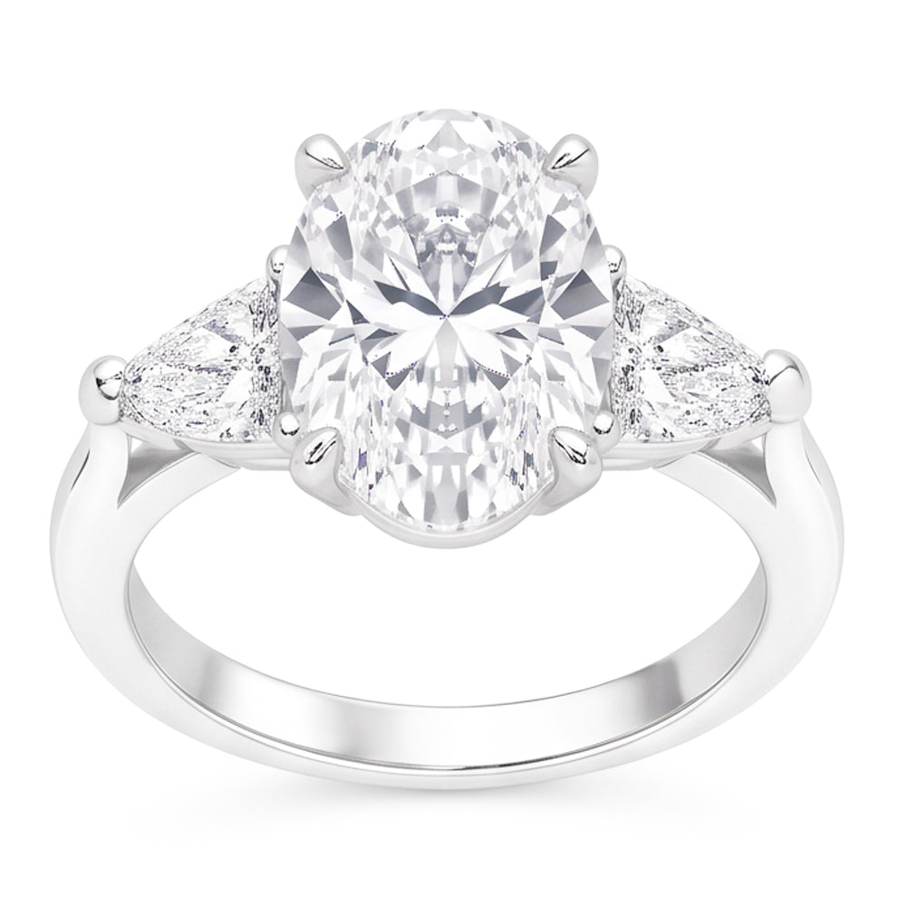 2.20 Ct. Oval Trillion Real Natural Earth Mined Diamonds Ring White Gold Jewellery Three Stone